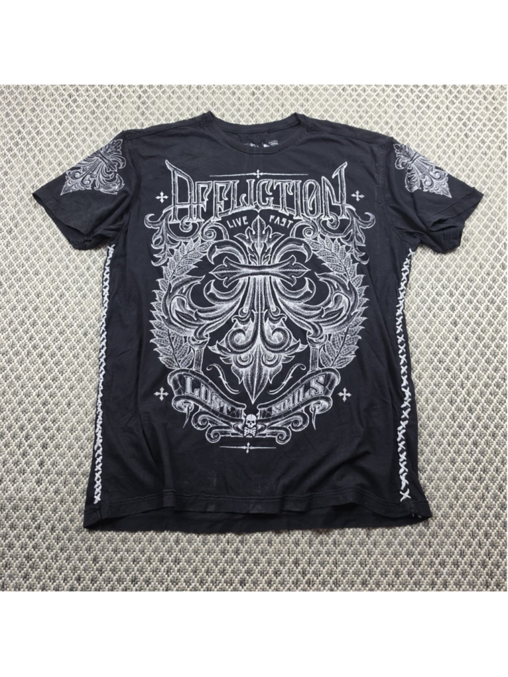 Affliction Live Fast Lost Souls Black Graphic T Shirt Mens XL USA Made Y2K